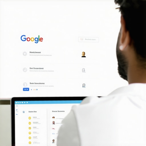 Business owner analyzing Google My Business insights and reviews