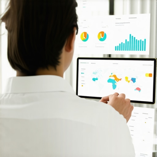 Person analyzing map SEO analytics in a modern office environment.