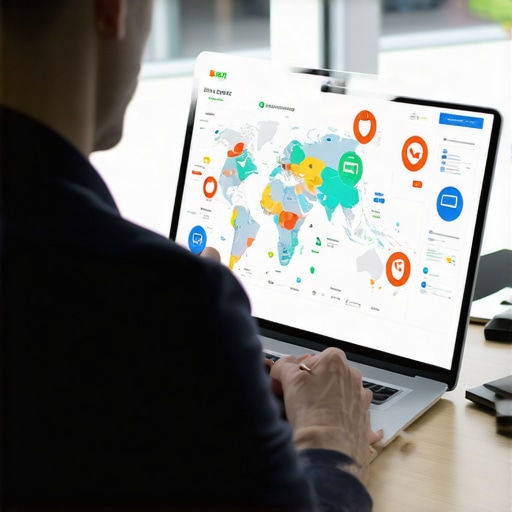 Expert analyzing map and local SEO data on laptop for strategic insights.