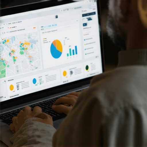 Business owner analyzing local SEO data with maps and charts