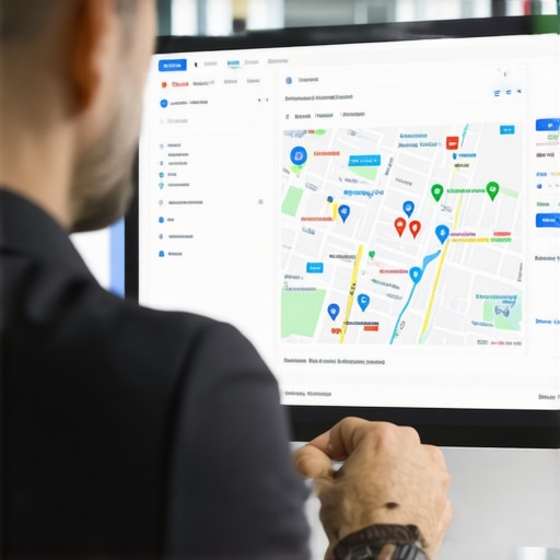 Business owner reviewing local SEO and map analytics