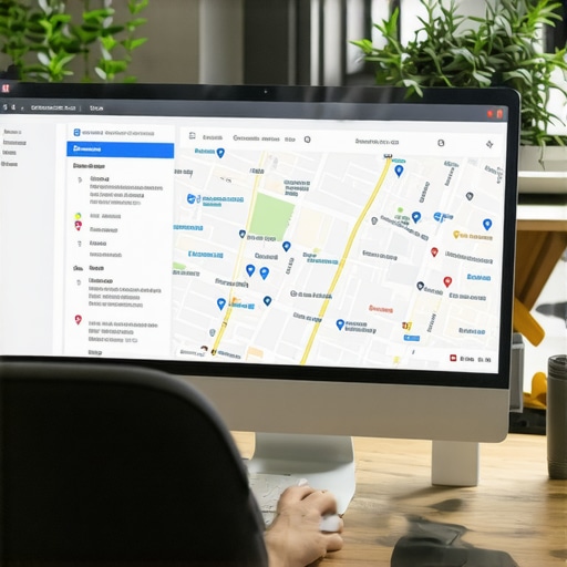 Business owner working on Google Maps optimization on a laptop.