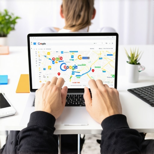 Person reviewing Google Maps SEO metrics on a laptop.