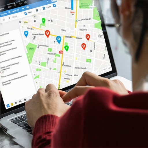 Person reviewing digital map analytics with SEO checklist on laptop