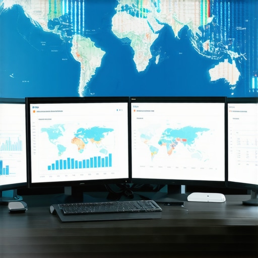 A workspace setup with monitors displaying map health metrics and citation audits