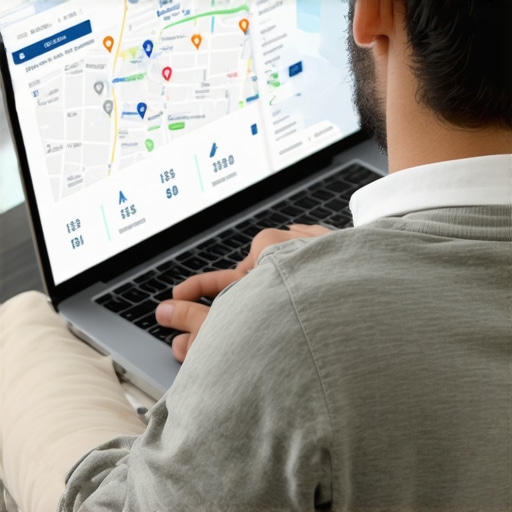 Business owner analyzing map health and analytics on laptop for local SEO optimization.