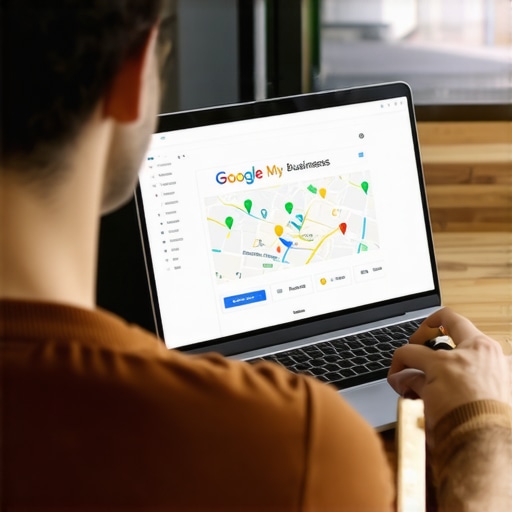 Optimizing Google Listing Business owner optimizing Google My Business profile on a laptop.
