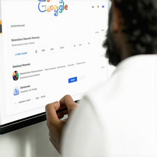 Business owner working on Google My Business profile on a desktop computer.