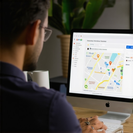 Business professional updating Google My Business profile for local SEO