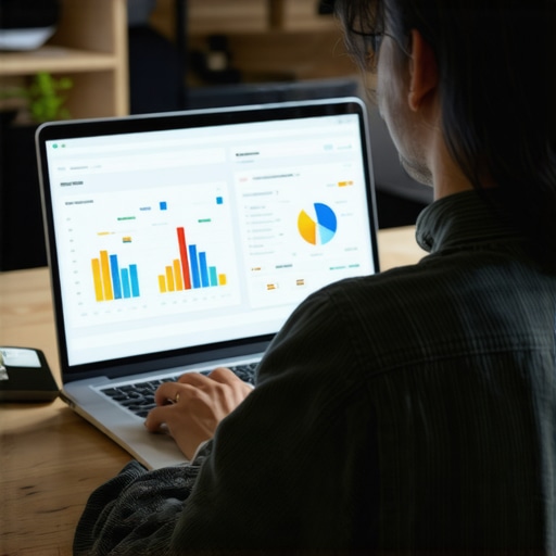 Person analyzing SEO data on a laptop in an office environment