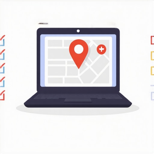 Person reviewing Google Maps listing on laptop screen, checklist in hand, conducting a quick map health audit.