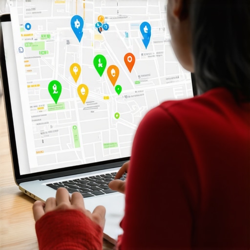 Person analyzing map health and SEO signals on a laptop for local ranking improvement.