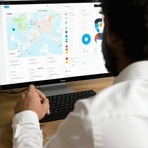 Business owner using map monitoring tools on a laptop