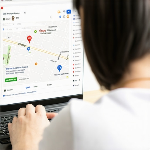 Optimizing Google Maps Profile Person working on Google Maps profile optimization on a laptop.