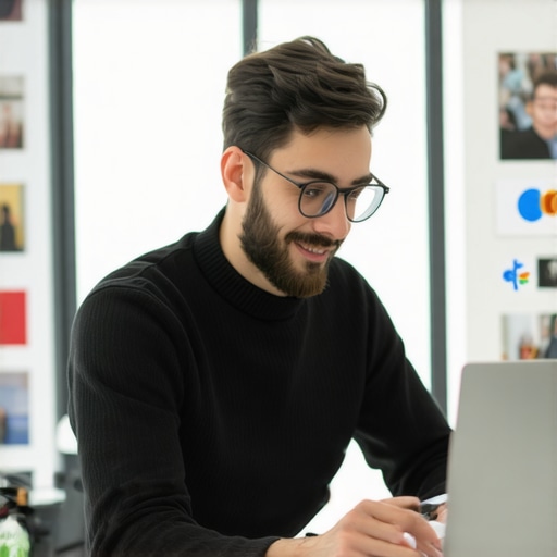 Business owner enhancing Google Business profile with updated photos and information.