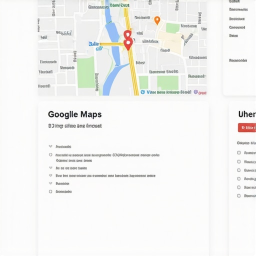 Illustration of a person analyzing a Google Maps profile with checklists and data charts, symbolizing optimization.}],
