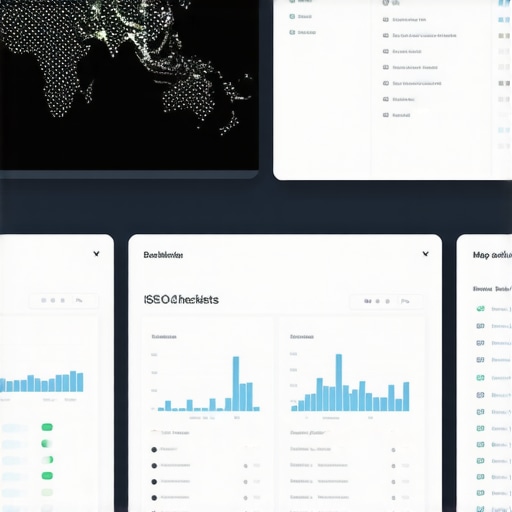 Close-up of a computer screen displaying map health monitoring and SEO analytics tools.