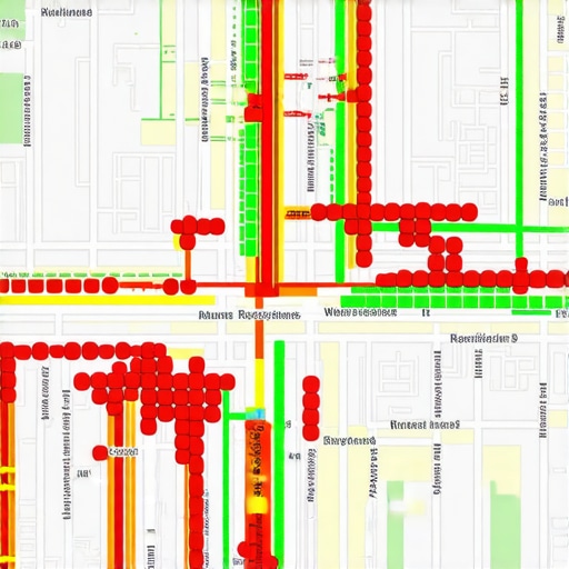 A digital map showing local search ranking signals and proximity tracking