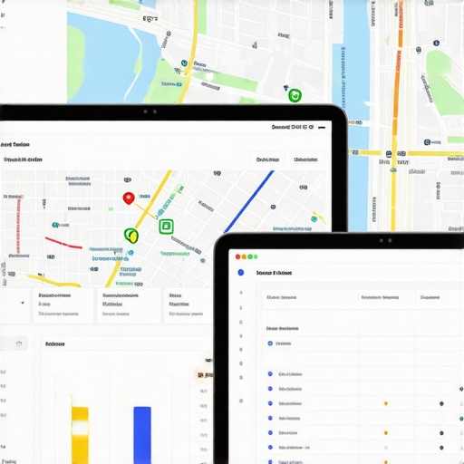 Advanced Local SEO Analytics Dashboard A digital screen showing detailed map health metrics and local search visibility heatmaps.