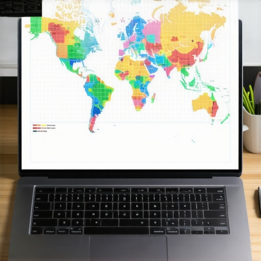 Laptop screen displaying a detailed local search ranking grid for geographic performance monitoring