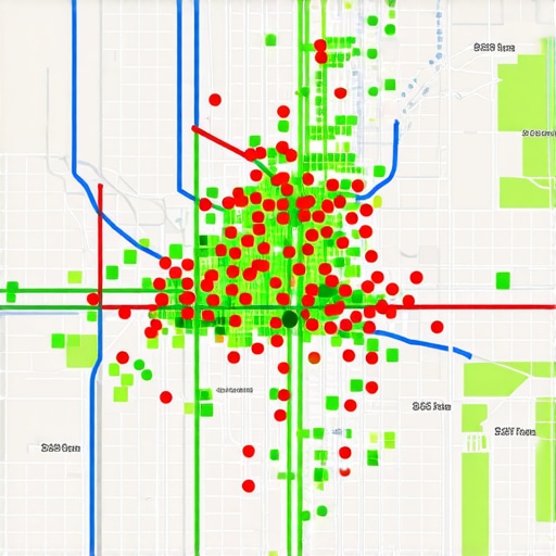 A screenshot of a local SEO tool showing a business ranking performance across a geographic grid map.