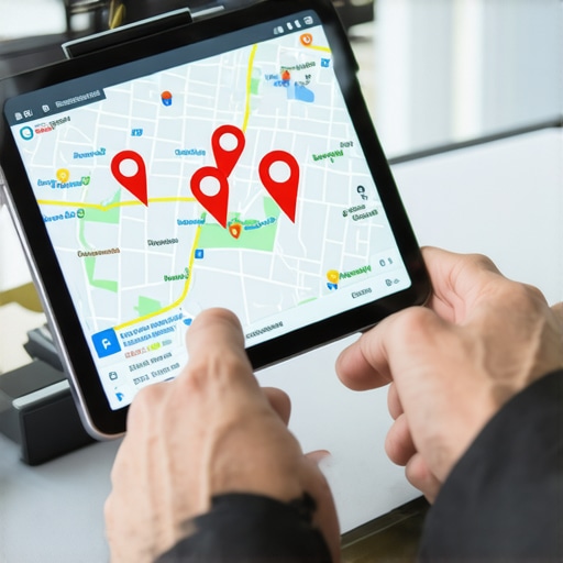 Close up of a tablet showing local map rankings and behavioral search signals for a business.
