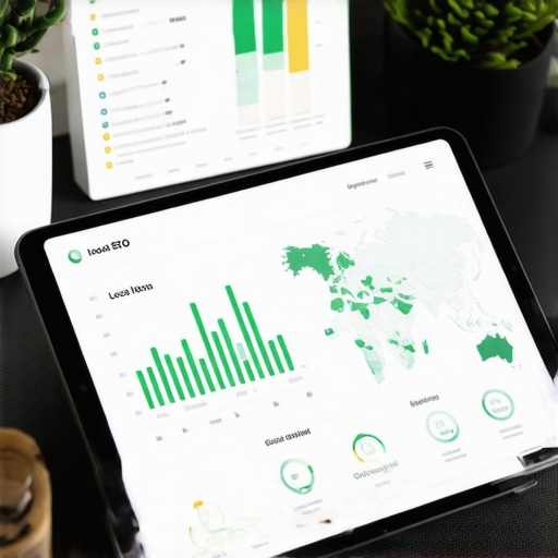 A modern tablet displaying local map optimization health scores and search growth analytics