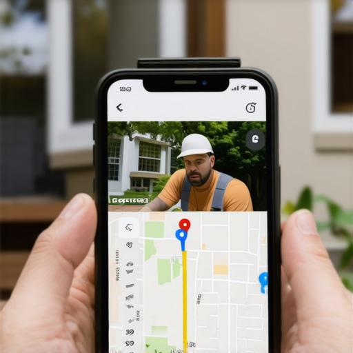 A contractor taking a real-time photo of a job site for a Google Maps profile update