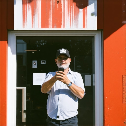 Local business owner taking a real photo of their storefront to improve map health.