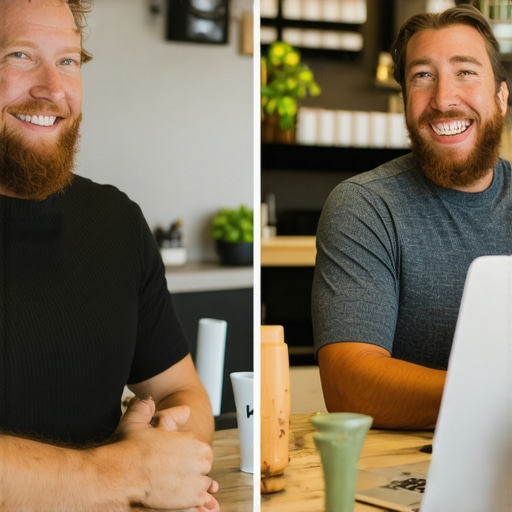 Authenticity vs Stock Photos for Local SEO A split screen showing a generic office building and a real local contractor at work on a Google Business Profile.