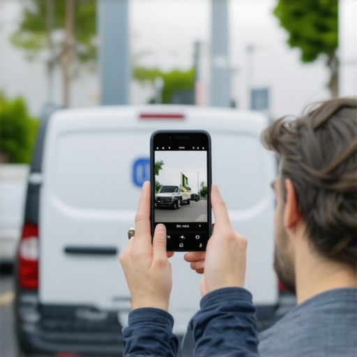 A technician taking photos of a service van to improve Google Maps engagement.
