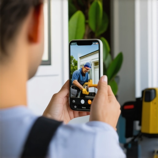 A technician being photographed during a service call to provide fresh content for a Google Business Profile.