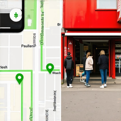 Closing the gap between map rankings and real world customers A split screen image comparing digital SEO map rankings with a real physical storefront
