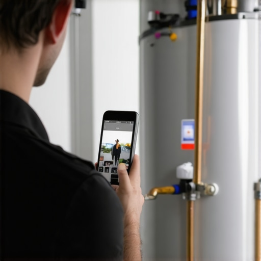 Plumber taking a photo of a job for local SEO and map health updates.