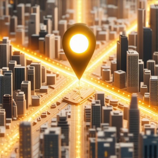 A 3D visualization showing a local business's reach extending across a city map through high authority.