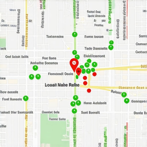A digital map displaying localized ranking data across a specific city area.