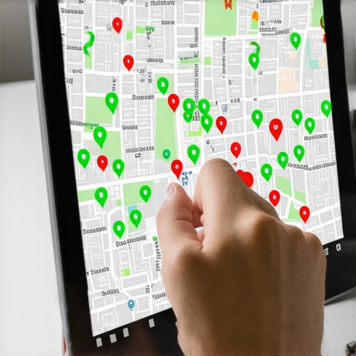 A digital map showing local SEO rank distribution across a city grid