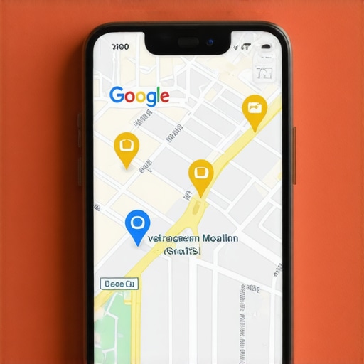 Smartphone displaying local map pack results with a highlighted business profile showing high engagement