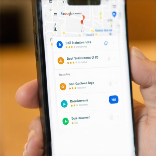 High-converting local map search results A smartphone showing a top-ranked local business listing on Google Maps with high ratings.