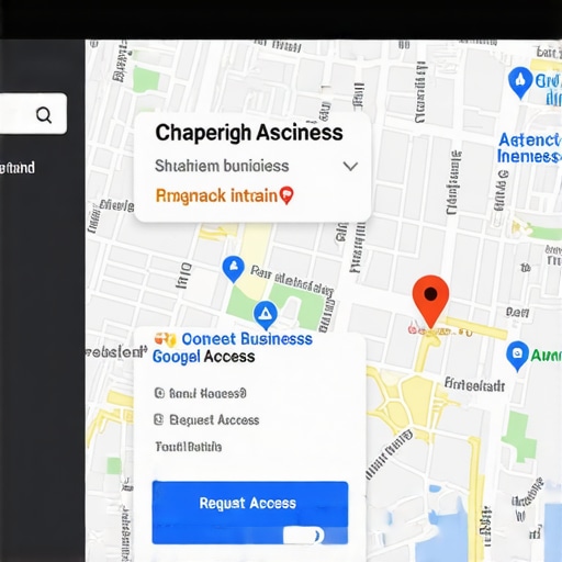 Initiating a Google Business Profile ownership request A laptop screen showing the interface to request access to a stolen Google Business Profile listing.