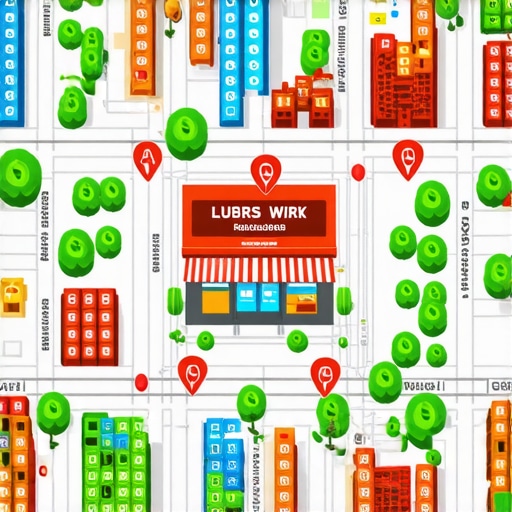 A conceptual map showing a business connected to its local community through digital signals.