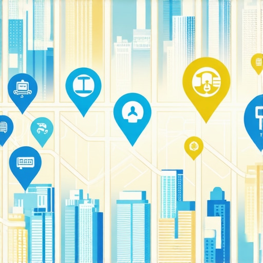 A conceptual map showing business pins with glowing authority signals expanding beyond their local proximity.