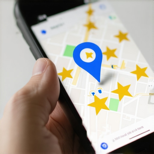 Local Business Map Ranking Success A smartphone screen showing a highly visible business location on a map with high star ratings.