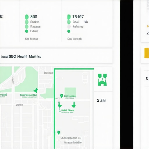 Local Map Health Monitoring Dashboard A digital screen displaying map health metrics and local search ranking data for a business.