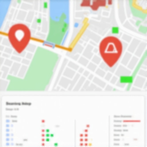 A digital screen showing local SEO map health metrics and ranking fluctuations.