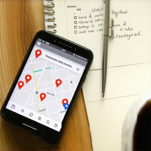 A phone showing map results next to a local SEO maintenance checklist.