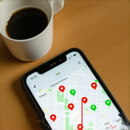 Local Map Ranking Grid Tool A smartphone showing a local map search grid for tracking map health and rankings.
