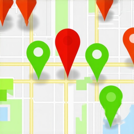 A digital map showing localized SEO ranking pins for a service-based business.