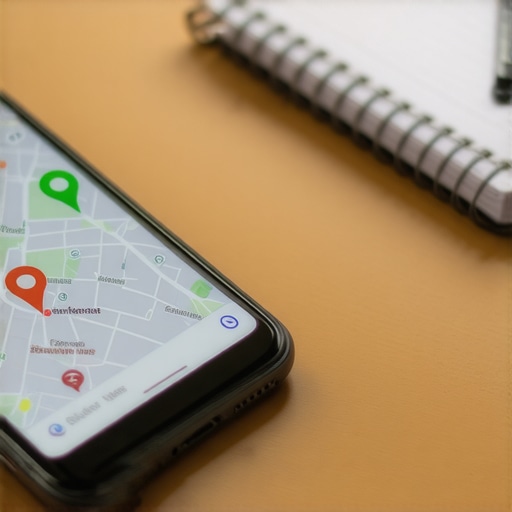 Local Map SEO Optimization on Smartphone A smartphone showing local business pins on a map app next to an optimization notebook.