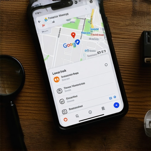A desk setup showing a local SEO audit with a smartphone and a checklist for map health.